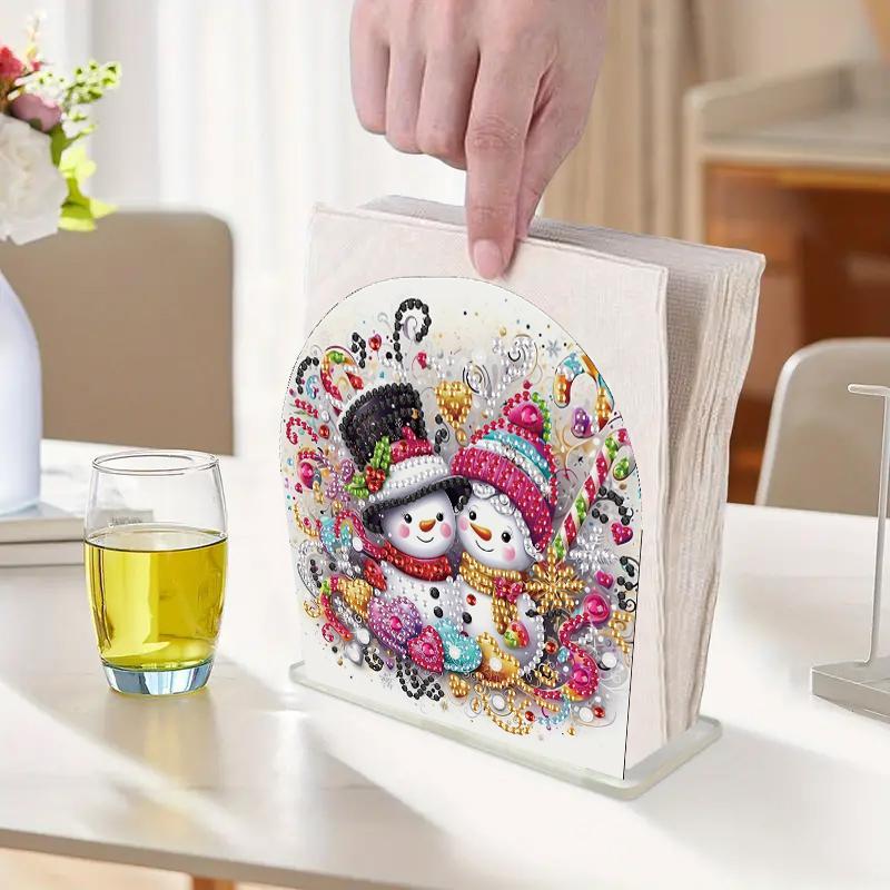 DIY Diamond Arts Colorful Painting Kit, Snowman Pattern Tissue Box, DIY Decorative Art Craft for Home Living Room Coffee Table