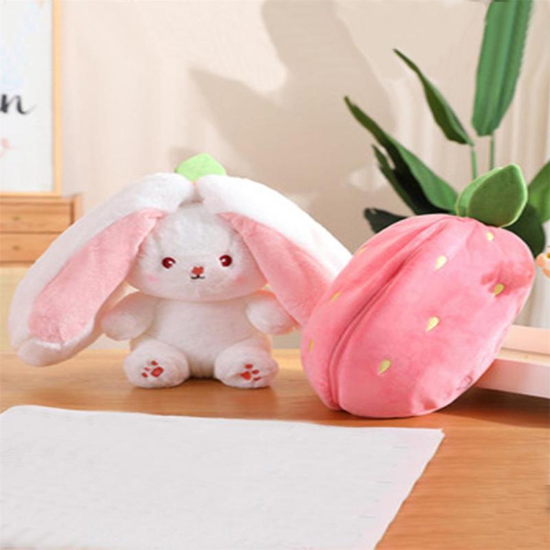 Random Color Strawberry Bunny Plush Toy, Soft Zipper Plush Toys, Easter Essentials Soft Cute Plushies Gifts for Kids, Adults, Pets