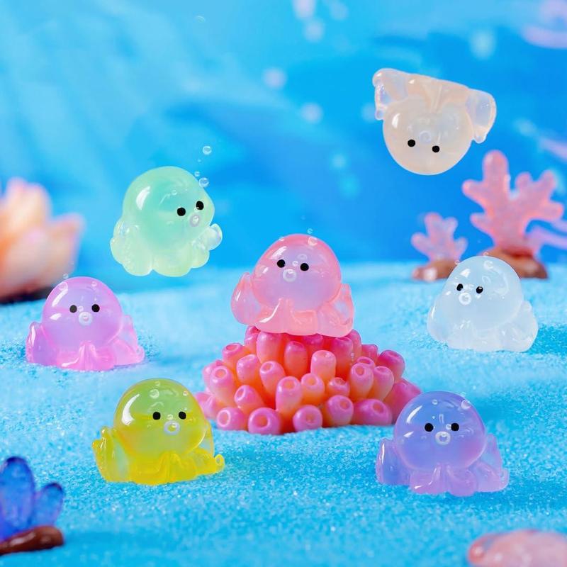 Random Color Glow in Dark Octopus Design Resin Toy, 20pcs Miniature Octopus Luminous Micro Landscape Octopus Figures for DIY Kit, Miniature Octopus Figures for DIY Kit, Decoration