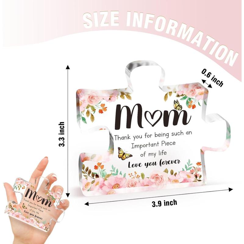 Gifts for Mom - Delicate Mom Birthday Gifts from Daughter Son - Engraved Acrylic Block Puzzle Piece 3.9 x 3.3 inch - Mothers Day Birthday Christmas Gifts for Mom, Ideas