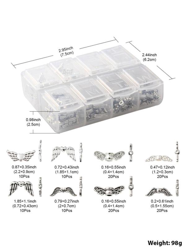 120pcs box Vintage Angel Wing & Heart Design Charm, DIY Jewelry Accessories For Bracelet Necklace, Bracelet Making Tool