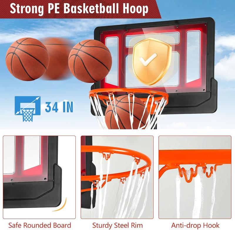 [ShopTab] Kids Basketball Hoop, 4.3 to 8.2 FT Adjustable Height, Ball Storage, Indoor Outdoor Weather-Resistance Basketball Hoop System for Kids