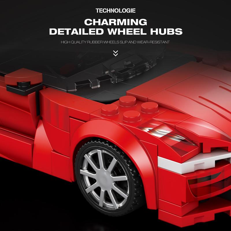 Red Building Blocks Car, 305pcs box Building Blocks Sports Car Model, DIY Assembly Toy for Teenager, Home Decoration Series Building Blocks Toy