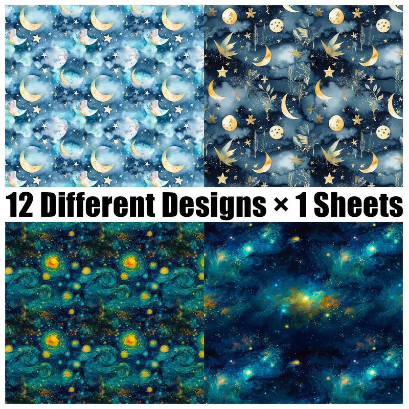 12pcs set Planet Series Pattern Decorative Paper, DIY Scrapbook Background Paper, Gifts & Wrapping Decor Supplies