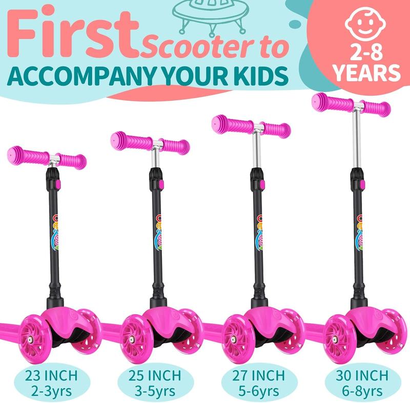 A1 Scooter for Kids Ages 2-6, 3 Wheel Scooter for Toddlers Girls Boys, PU Light-Up Wheels, 4 Adjustable Height, Lean to Steer, Non-Slip Deck, Three Wheel Kick Push Scooter for Children