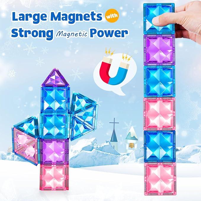 Frozen Castle Magnetic Tiles - 3D Diamond Building Blocks, STEM Educational Kids Toys for Pretend Play, 3-8 Year Old kids Birthday Gifts