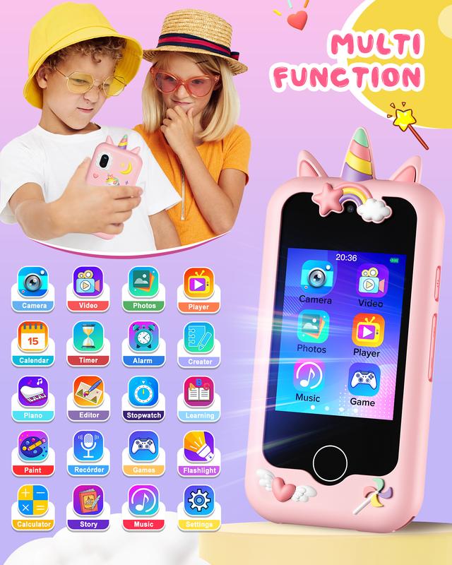 Upgraded Kids Smart Phone, Toddler Touchscreen Learning Toy for 3-8 Years Old Boys Girls, Fake Play Phone with Dual Camera Puzzle Games Music Player for Christmas Birthday Gifts,Pink