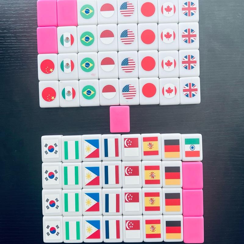 Friendly game set 65 tiles 3cm*2cm*1.4cm White Pink Flags partern