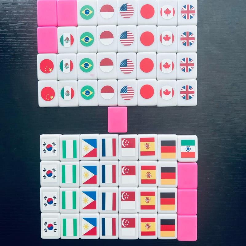 Friendly game set 65 tiles 3cm*2cm*1.4cm White Pink Flags partern