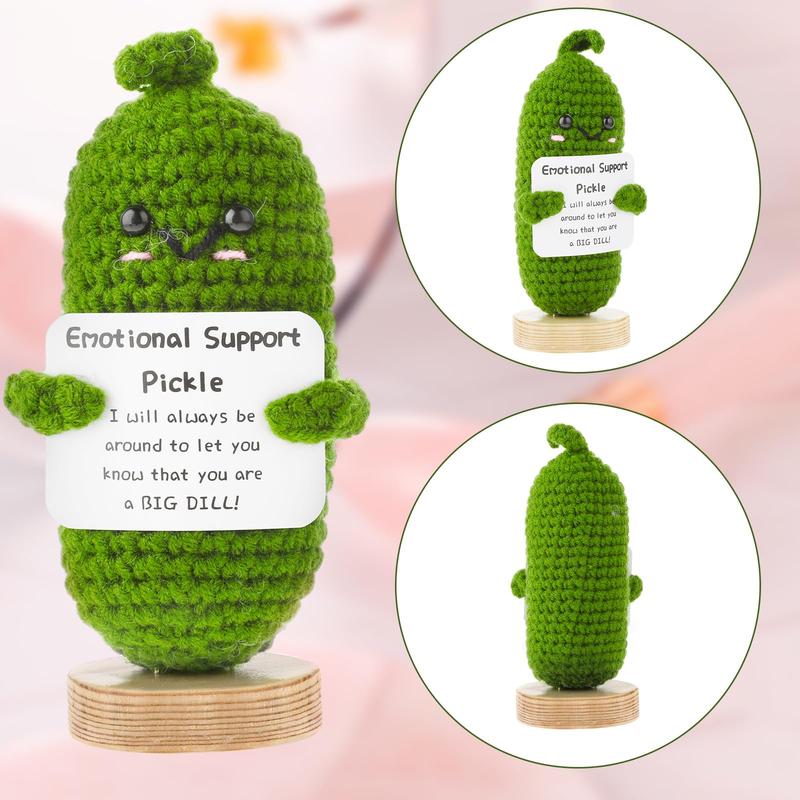 Handmade Mini Funny Positive Emotional Support Pickle, Cute Stuff Funny Knitted Wool Handwoven Ornaments Christmas Crochet Gifts for Woman Coworkers Friend Family