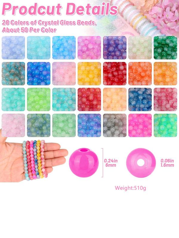 6mm Glass Beads, Simple Diy Crafts Kit Summer Jewelry Accessories for Bracelet Necklace Earrings, Fashion Accessories for Women & Girls As Gift for Fall Outfits & Fall Freshness