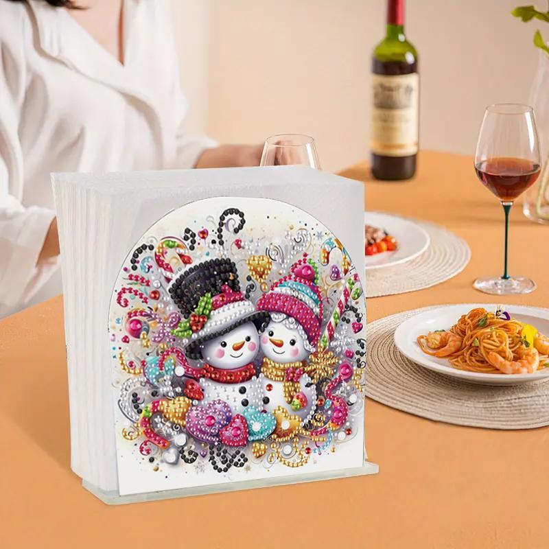 DIY Diamond Arts Colorful Painting Kit, Snowman Pattern Tissue Box, DIY Decorative Art Craft for Home Living Room Coffee Table