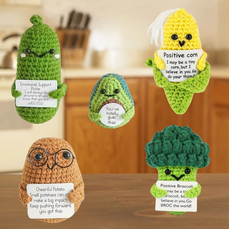 5 Pcs Handmade Positive Crochet Corn, Funny Emotional Support Crochet Corn Doll Ornaments with  Positive Card for Motivational Birthday Gift