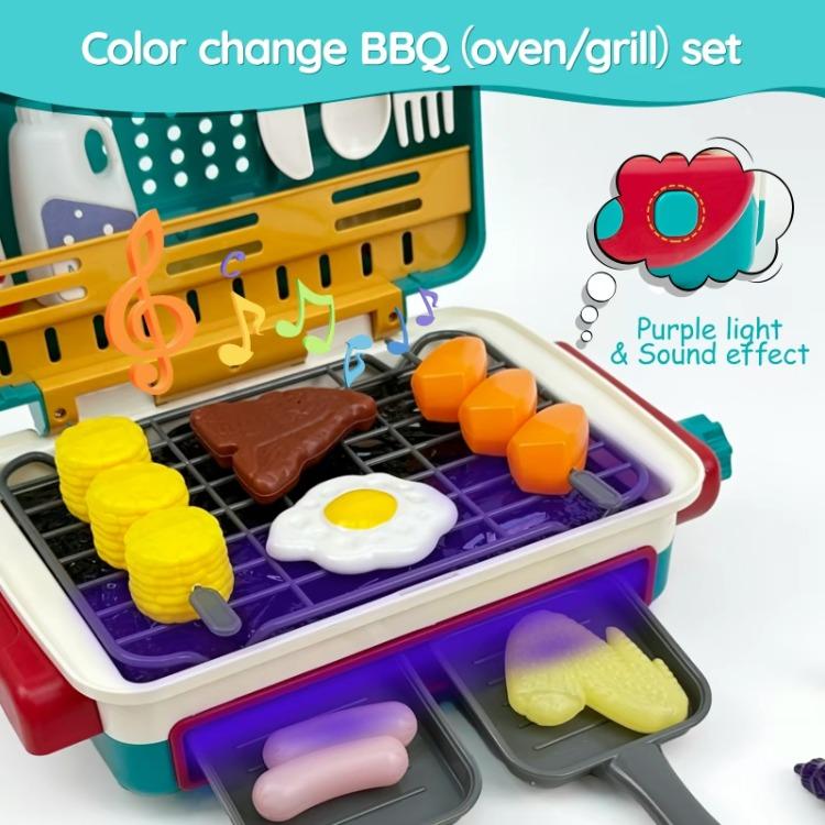 Cooking Toy Kids BBQ Grill Playset – Interactive Barbecue Kitchen Toy with Realistic Lights, Sounds, Spray Effects & Color-Changing Food for Children,Water Cups Pink Green