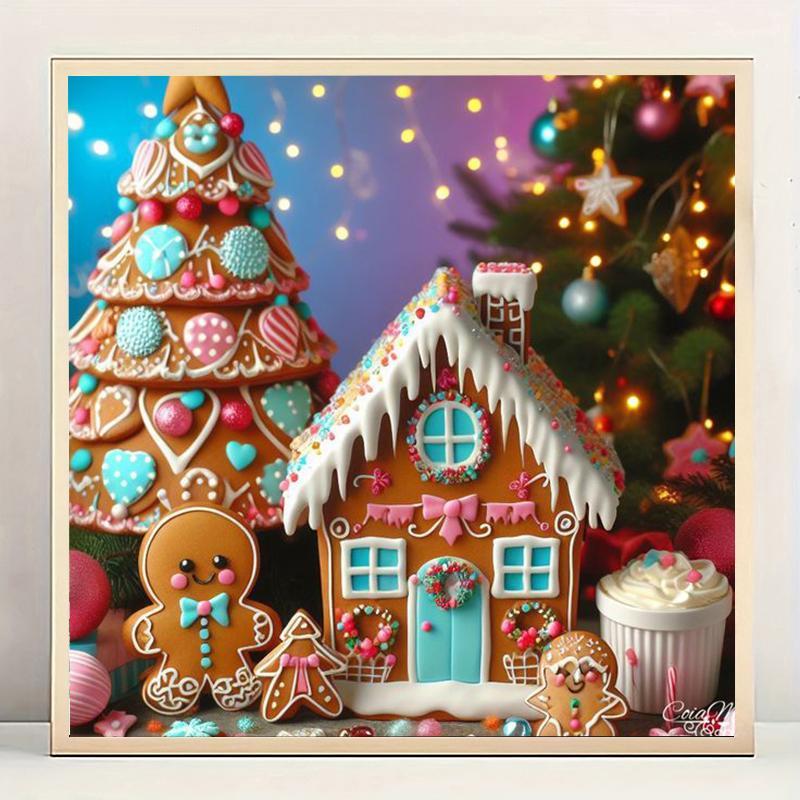 Gingerbread House Pattern DIY Diamond Arts Colorful Painting Kit without Frame, DIY 5D Diamond Arts Colorful Painting for Bedroom Home Wall Decor