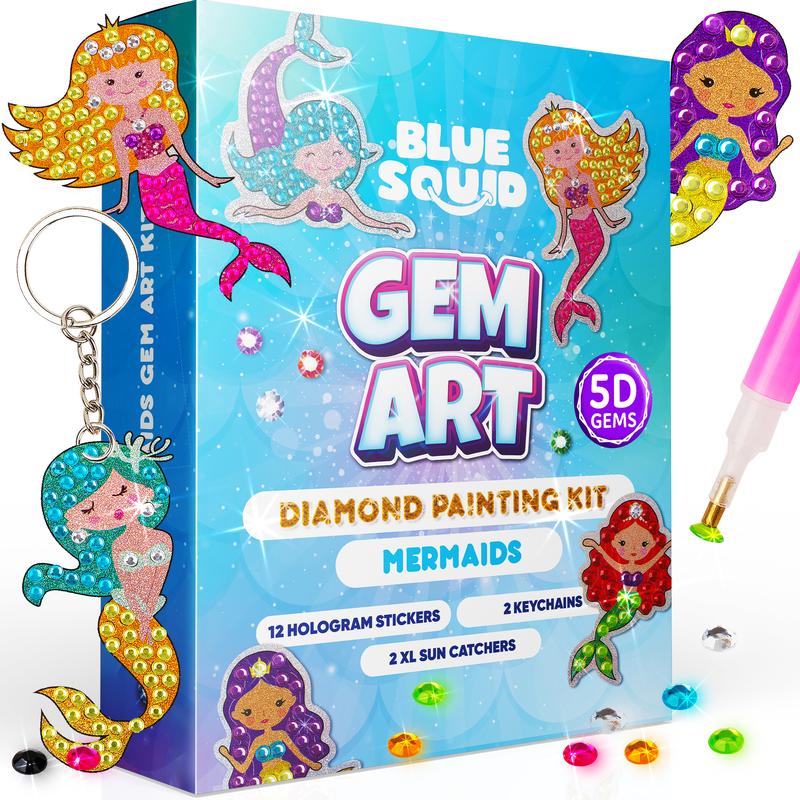 Blue Squid Diamond Art Kits for Kids – Easy DIY 5D Gem Art Diamond Painting Kits for Keychain, Stickers, Sun Catchers - Arts & Crafts Kit for Kids, Girls, Boys Ages 6 7 8 9 10 11 12