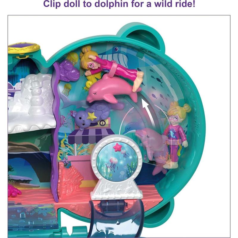 Polly Pocket Compact Playset, Otter Aquarium with 2 Micro Dolls & Accessories, Travel Toys with Surprise Reveals ( Exclusive)