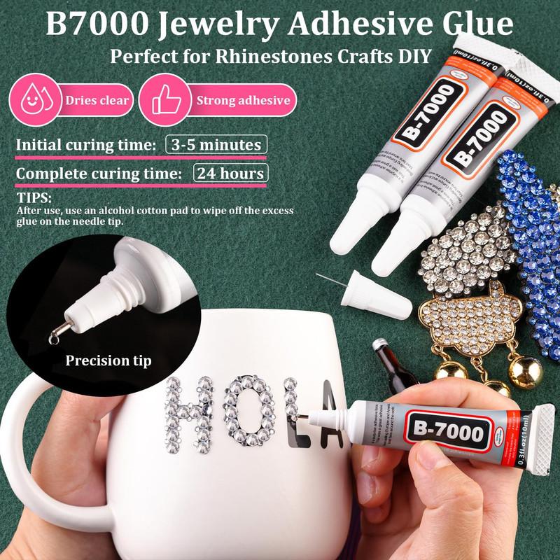 Resin Rhinestones for Crafting with B7000 Jewelry Glue, 1 Box Clear Flatback Crystals with 3Pcs 10ml Glue for Bedazzling Crafts DIY Nail Art Makeup，Non Hotfix Gems for Clothing Shoes