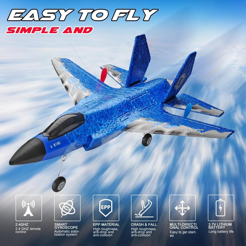 RC Airplane F-35 Remote Control Lightning II Jet Plane, 2.4Ghz Smart Gyro Easy to Fly for Kids Adults Beginners (Blue)