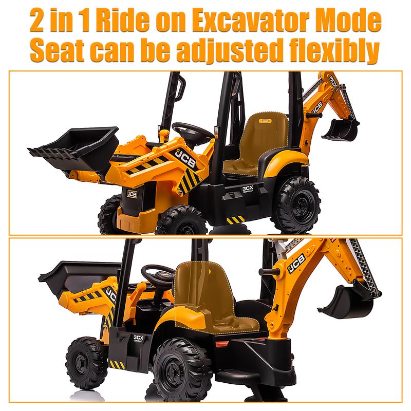 Segmart 12V Kids Ride on Backhoe Digger Toy Cars, JCB Battery Powered Electric Tractor with Remote Control, Ride on Construction Truck w Adjustable Front and Back Loader for 3-6 Boys Girls