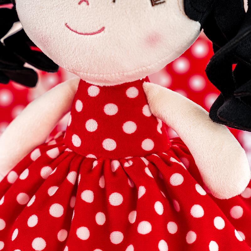 GLoveleya Plush Doll Soft Baby Dolls Baby Girl Gift Christmas Gifts for 0 to 6 Years Girls Curly Hair with Retro Red Polka Dot Dress 12 inches