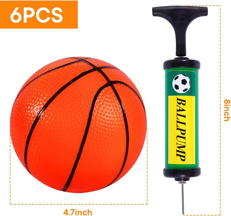 6 count Mini Basketballs with Pump, Inflatable Toy Basketball Mini Rubber Ball for Over Door Mini Hoop Kids Teenagers Indoor Outdoor Play