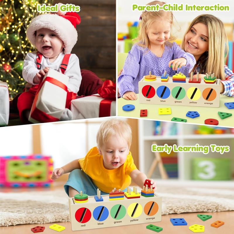 Montessori Toys For Toddler 1+ Year Old, Wooden Color & Shape Sorting Matching Box, Early Learning Toys For 12-18 Month, Age 1, 2, 3, Ideal Christmas, Birthday Gifts For Boy & Girl