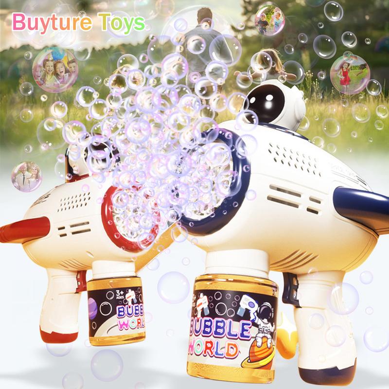 [Upgraded Version] 10 Holes Bubble Machine,Bubble Wand, Upgraded Rechargeable Bubble Machine with 10 Holes and Colored Lights, Electric Rocket Bubble Creator Summer Outdoor Party Event (Include Battery, Bubble Solution, Bubble Tray)