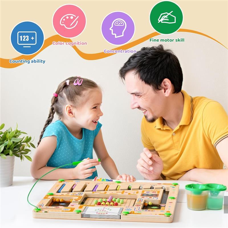 Magnetic Color and Number Maze, Montessori Wooden Color Matching Learning Counting Puzzle Board,Toddler Fine Motor Skills Toys for Boys Girls 3 4 5 Years Old,Preschool Learning Toys