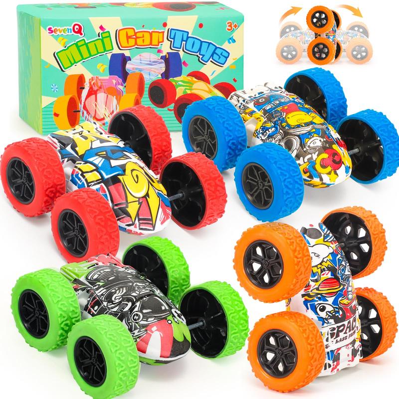 Toy Cars, 4 Pcs Monster Truck Toys Vehicles Push and Go Flip Stunt Car, Race Cars Party Favors for Goodie Bag Prizes Box Christmas Birthday Gifts