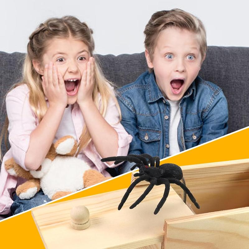 Wooden Spider Prank Box, Rubber Spider Hidden in A Box Fun Prank Handicraft, Original Spider Trick Box, Christmas, April Fool or Birthday Surprise Toy Practical Gift Joke Toys for Kids Adults