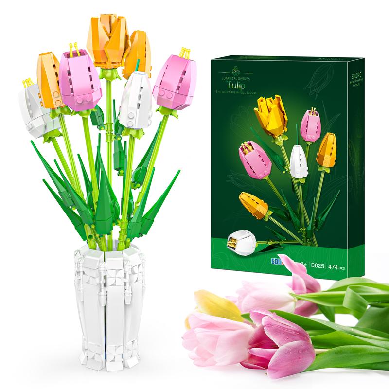 Educiro Tulip Flowers Bouquet Building Set Artificial Flowers Bonsai for Adults With Vase flowers for mother floral buildingset flower  blocks