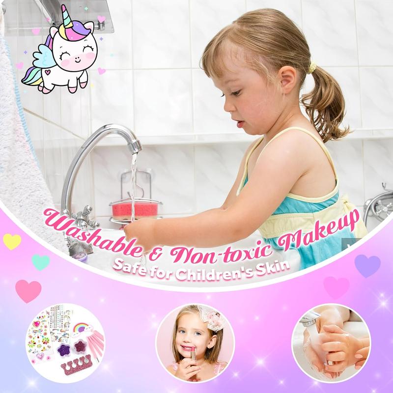 Christmas gift  Kids Makeup Kit for Girl Toys, Washable Girls Makeup Kit for Kids with Unicorn Bag, Make Up Kit for Girls Toddler Princess Toys Christmas Birthday Gifts for Girls Age 3 4 5 6 7 8 9 10 11 12