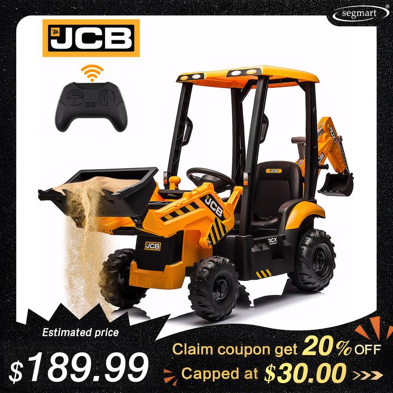 Segmart 12V Kids Ride on Backhoe Digger Toy Cars, JCB Battery Powered Electric Tractor with Remote Control, Ride on Construction Truck w Adjustable Front and Back Loader for 3-6 Boys Girls