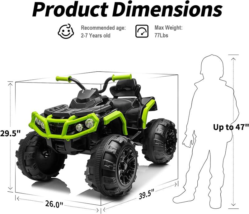 Hikiddo Kids ATV 4 Wheeler, 24V Electric ATV Ride-On Toy for Big Kids w Bluetooth, 400W Motor, LED Headlights