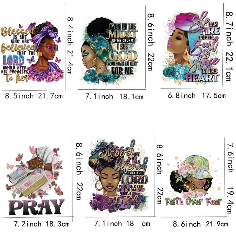 Beautiful Black Girl Pattern Iron On Transfer Heat Press Sticker, 6 Counts set DIY Heat Transfer Sticker For T-shirt Hoodie Hat, Specialty DIY Supplies