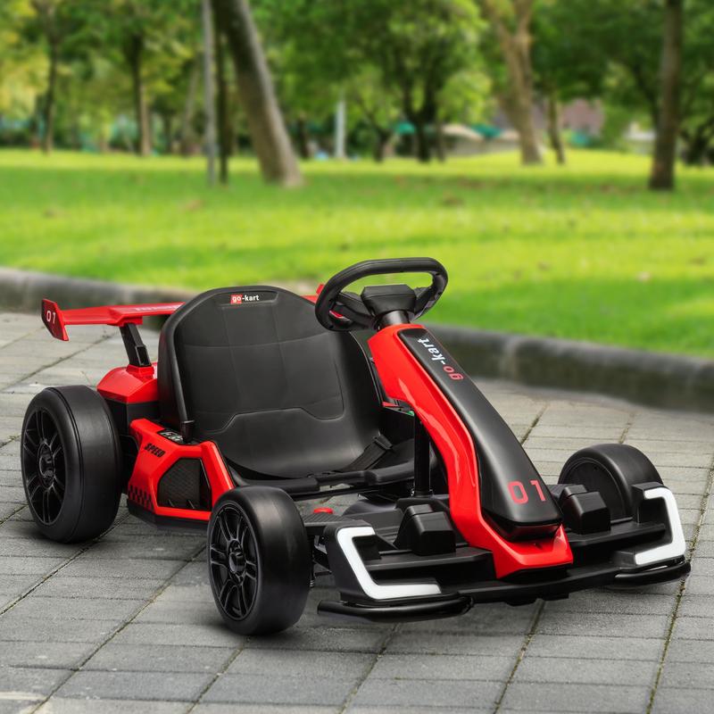 Aosom 24V 7.5 MPH Electric Go Kart with Adjustable Seat, Drifting Car Battery Powered Ride on Toy Outdoor with Slow Start, Button Start, Music, Honking Horn, Lights, for 6-12 Years Old