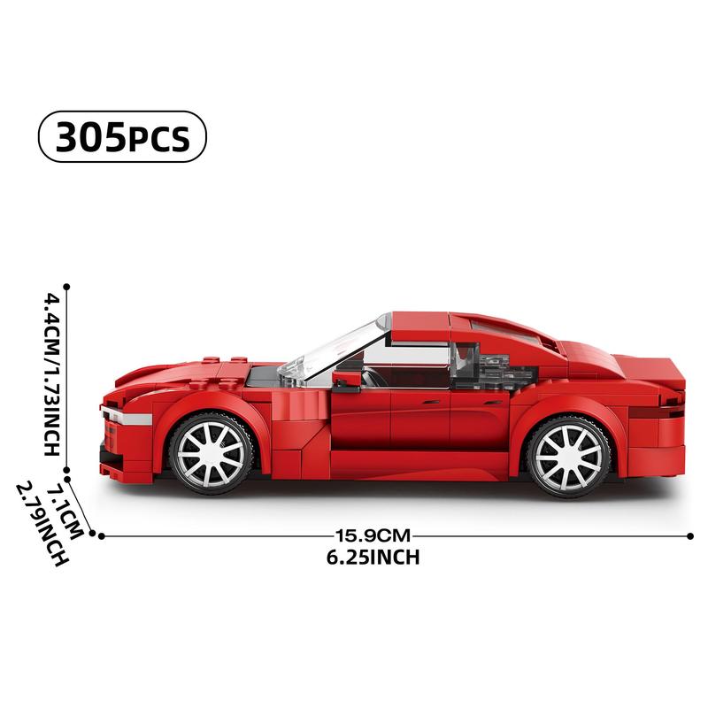 Red Building Blocks Car, 305pcs box Building Blocks Sports Car Model, DIY Assembly Toy for Teenager, Home Decoration Series Building Blocks Toy