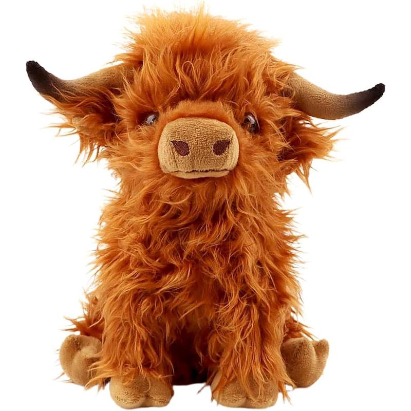 10.5 inches Highland Cows Stuffed Animals, Cute Fluffy Cow Plush Figure Toys Realistic Highland Cattle Plush Decor for Kids Baby Girls Boys