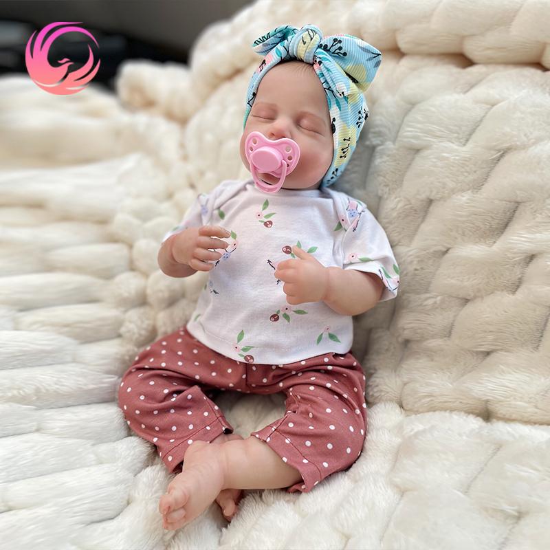 Reborn Baby Dolls-18 inch Sleeping Realistic Newborn Baby Dolls, Soft Cloth Body with Feeding Toy for Kids Age 3+