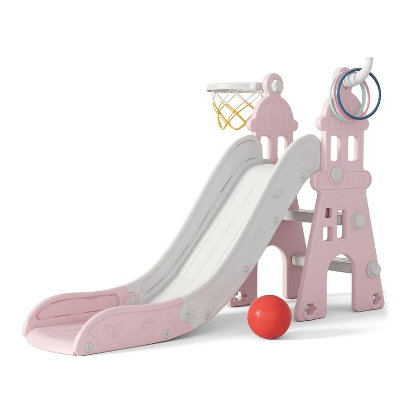 KORIMEFA Kids Slide Set with house Activity Playset Freestanding Climber Playset Indoor and Outdoor Plastic Freestanding Single Slide