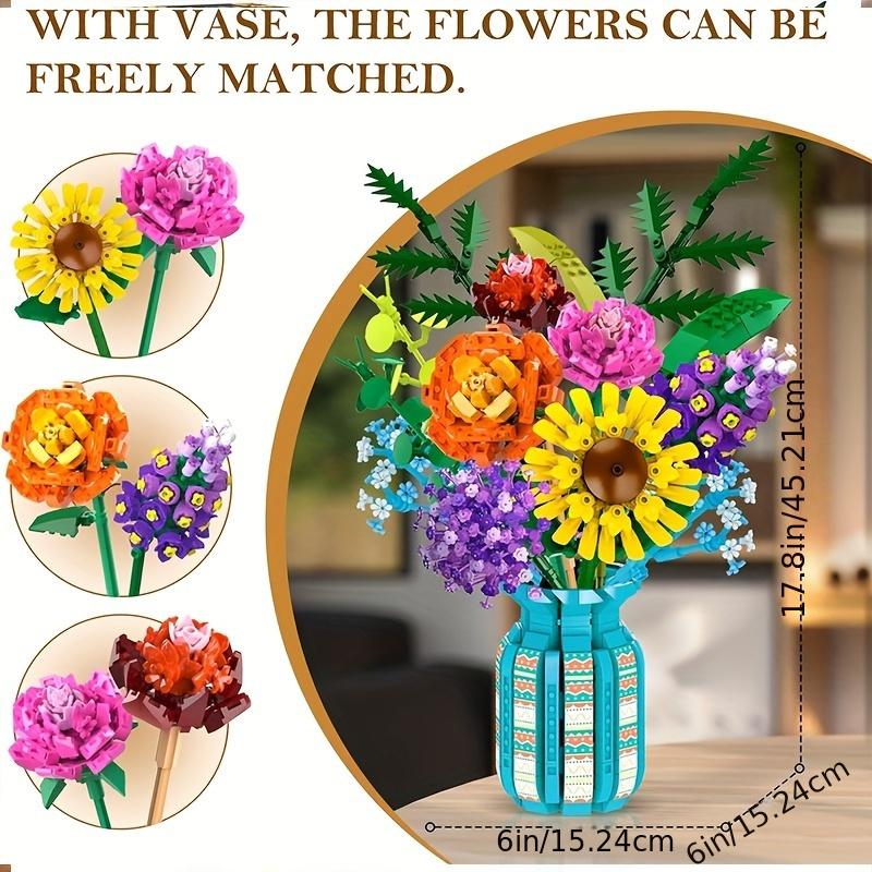 Flowers Bouquet Building Blocks Set with Vase, Flower Botanical Mini Building Toy Christmas Gift for Adults, Teen Girls, Home, Office Decor- 1853pcs