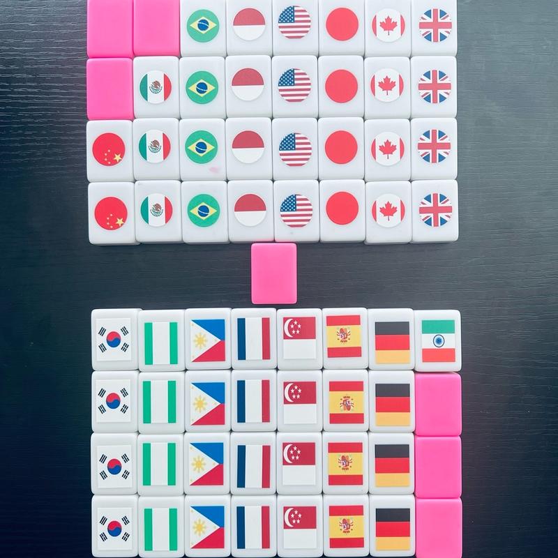 Friendly game set 65 tiles 3cm*2cm*1.4cm White Pink Flags partern