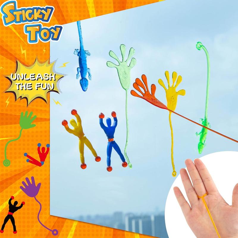 LovesTown 48PCS Sticky Toys for Kids, Stretchy Sticky Toys Including 16PCS Sticky Wall Climbers 16PCS Sticky Hands 16PCS Stretchy Lizards for Kids Goodie Bag Stuffers Treasure Box Classroom Prize