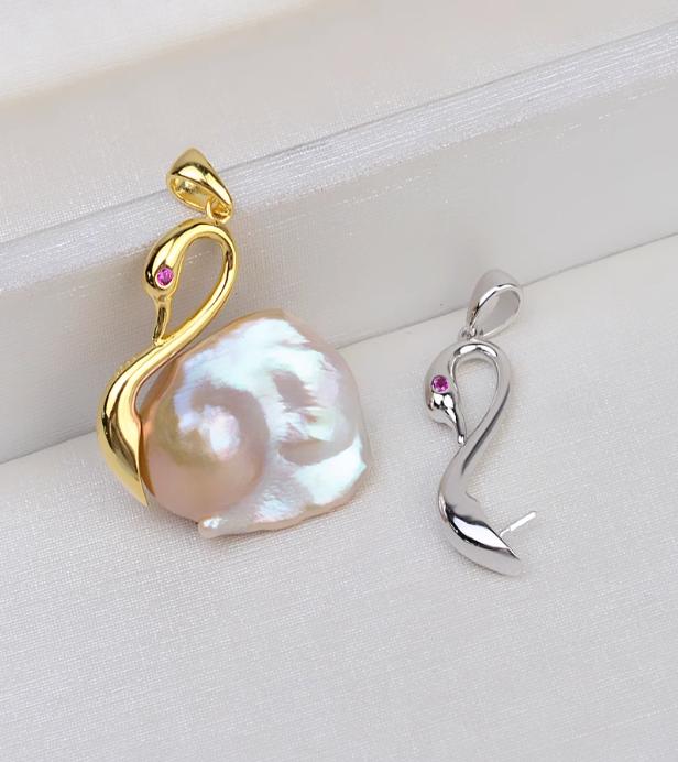  S925 Silver Baroque Pearl Bail – Large Swan Head, Double-Sided Design, Irregular Pearl Componen for DIY