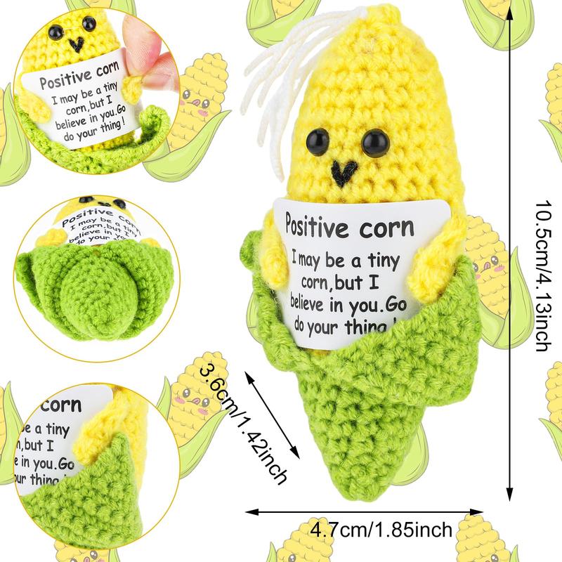 5 Pcs Handmade Positive Crochet Corn, Funny Emotional Support Crochet Corn Doll Ornaments with  Positive Card for Motivational Birthday Gift