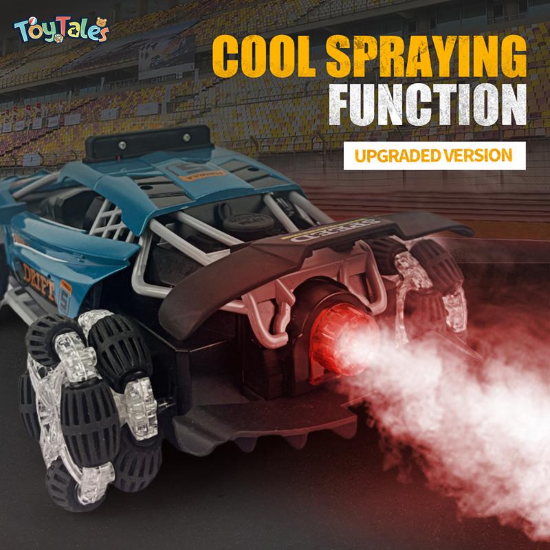 1:12 Remote Control Spray Four-wheel Drive Drift Racing Car RC High-speed with Rechargeable Battery Music Light 2.4 GHz six Channel 360-degree Flips Rotating Boy Children's Toy Car