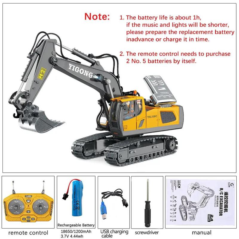 Alloy Excavator Model Toy, 1 Set Construction Excavator Toy, Fun Toy Engineering Truck, 1:20 Rotatable Remote Control Construction Vehicle Model Toy, Fidget Toys