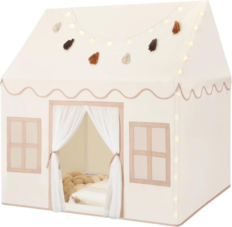 Christmas gift Kids Indoor Play Tent with Mat, Tassel Garland & Star Lights - Toddler Playhouse for Boys & Girls, Perfect Birthday Gift