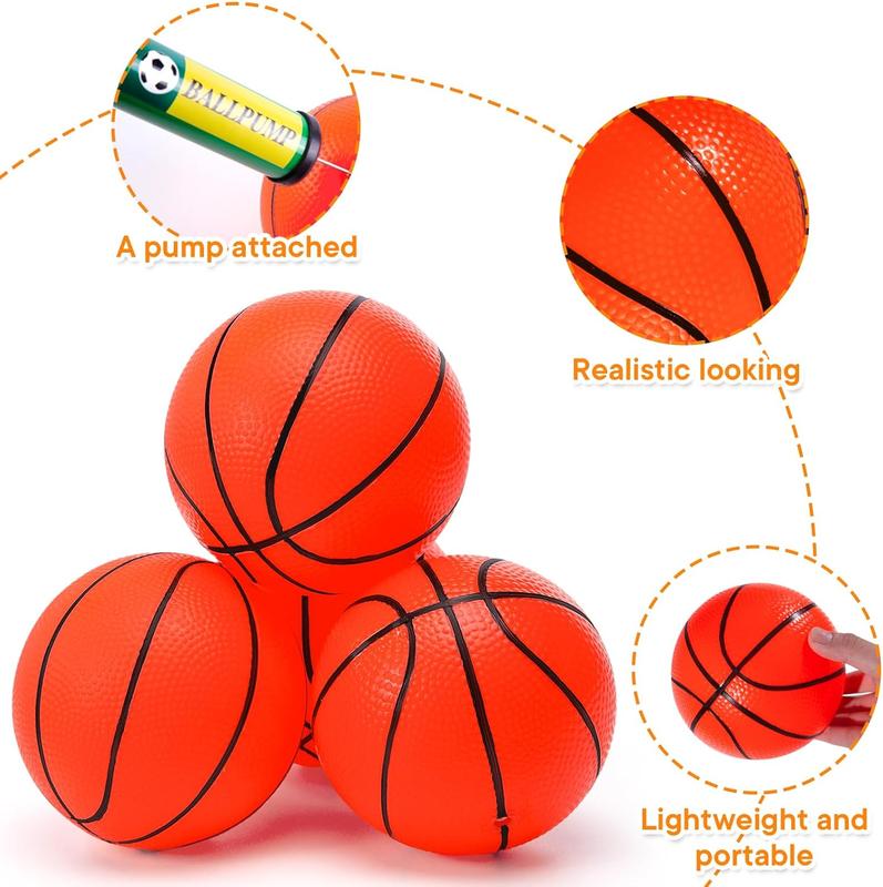 6 count Mini Basketballs with Pump, Inflatable Toy Basketball Mini Rubber Ball for Over Door Mini Hoop Kids Teenagers Indoor Outdoor Play